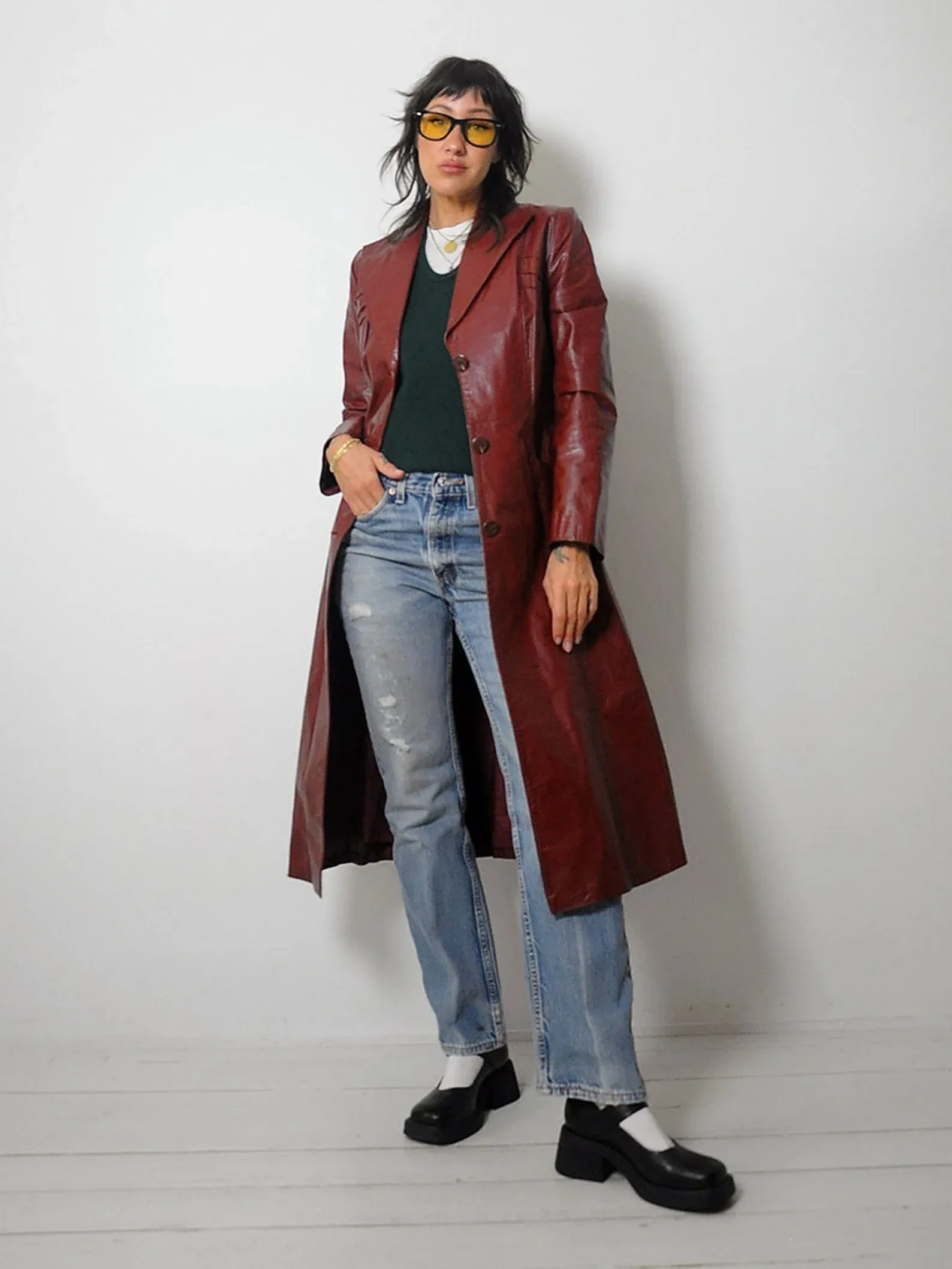 1970's Oxblood Leather Trench Coat