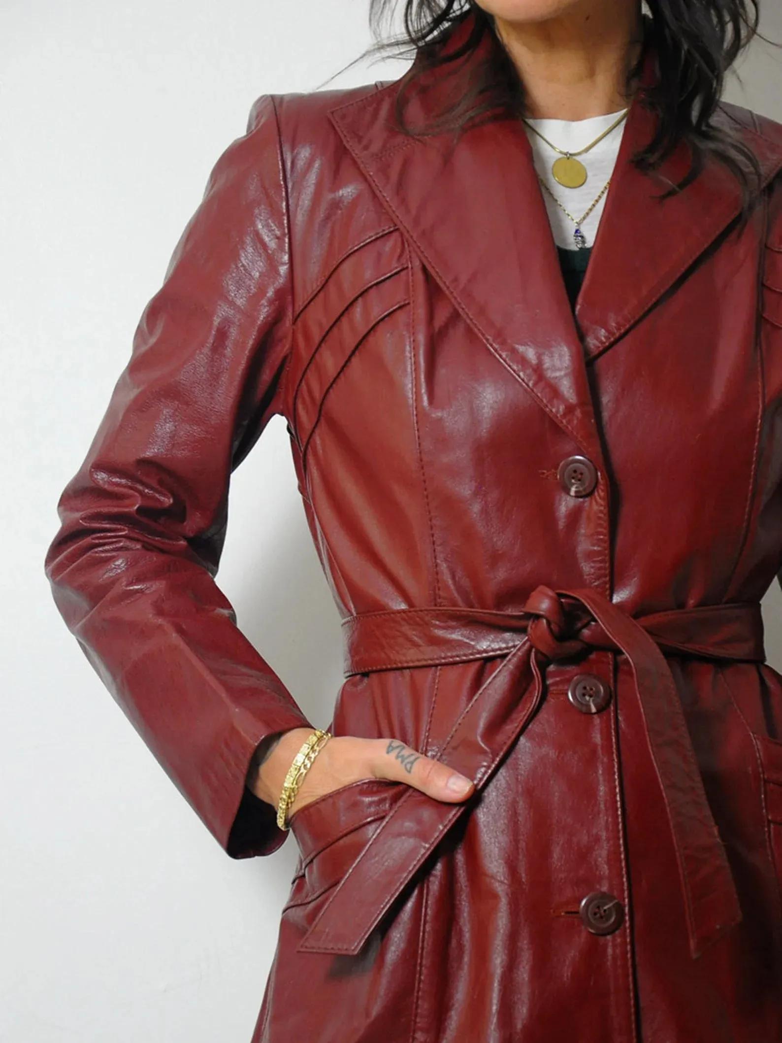 1970's Oxblood Leather Trench Coat