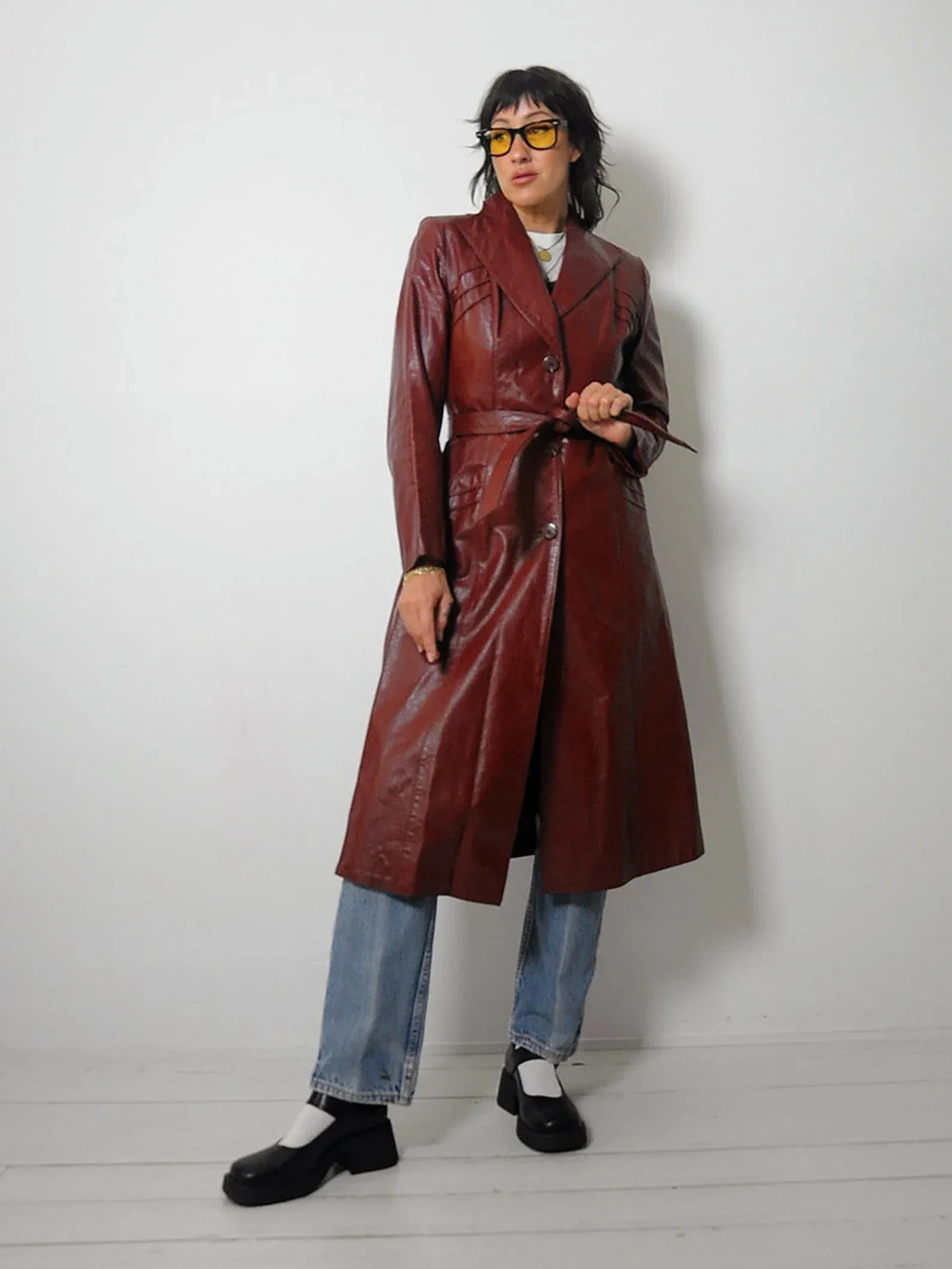 1970's Oxblood Leather Trench Coat