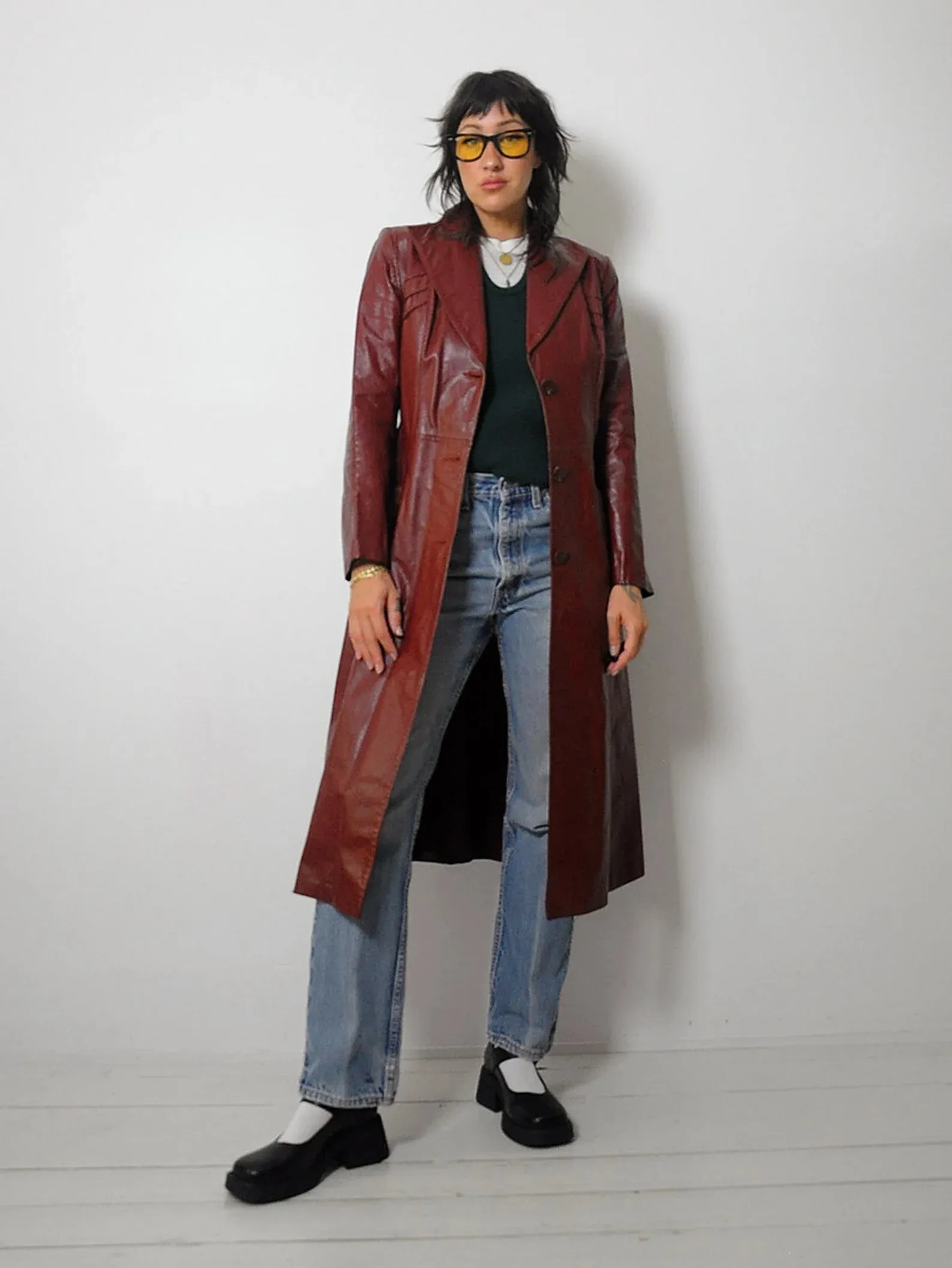 1970's Oxblood Leather Trench Coat