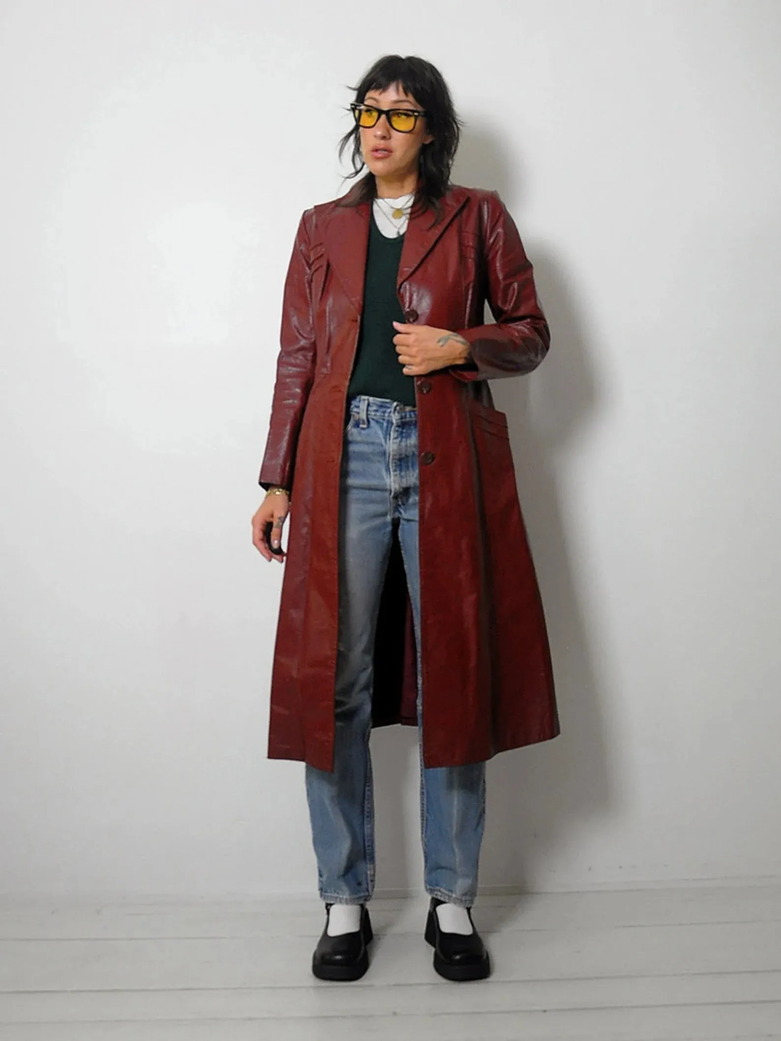 1970's Oxblood Leather Trench Coat