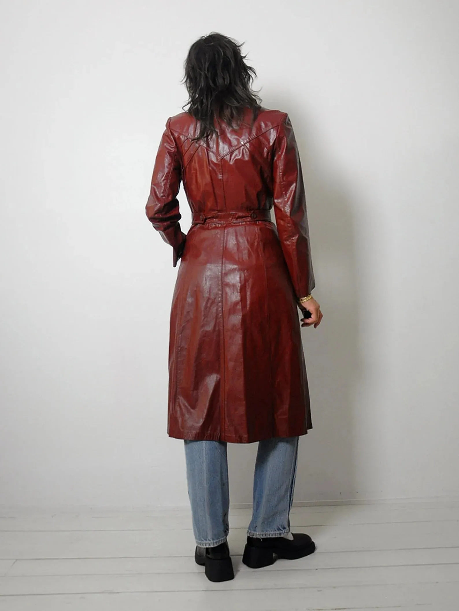 1970's Oxblood Leather Trench Coat