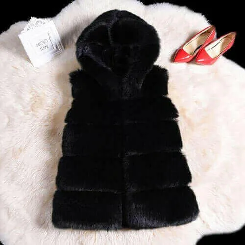 2022 Winter Sleeveless Artificial Fox Fur Coat Gilet Faux Fur Jacket