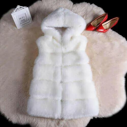 2022 Winter Sleeveless Artificial Fox Fur Coat Gilet Faux Fur Jacket