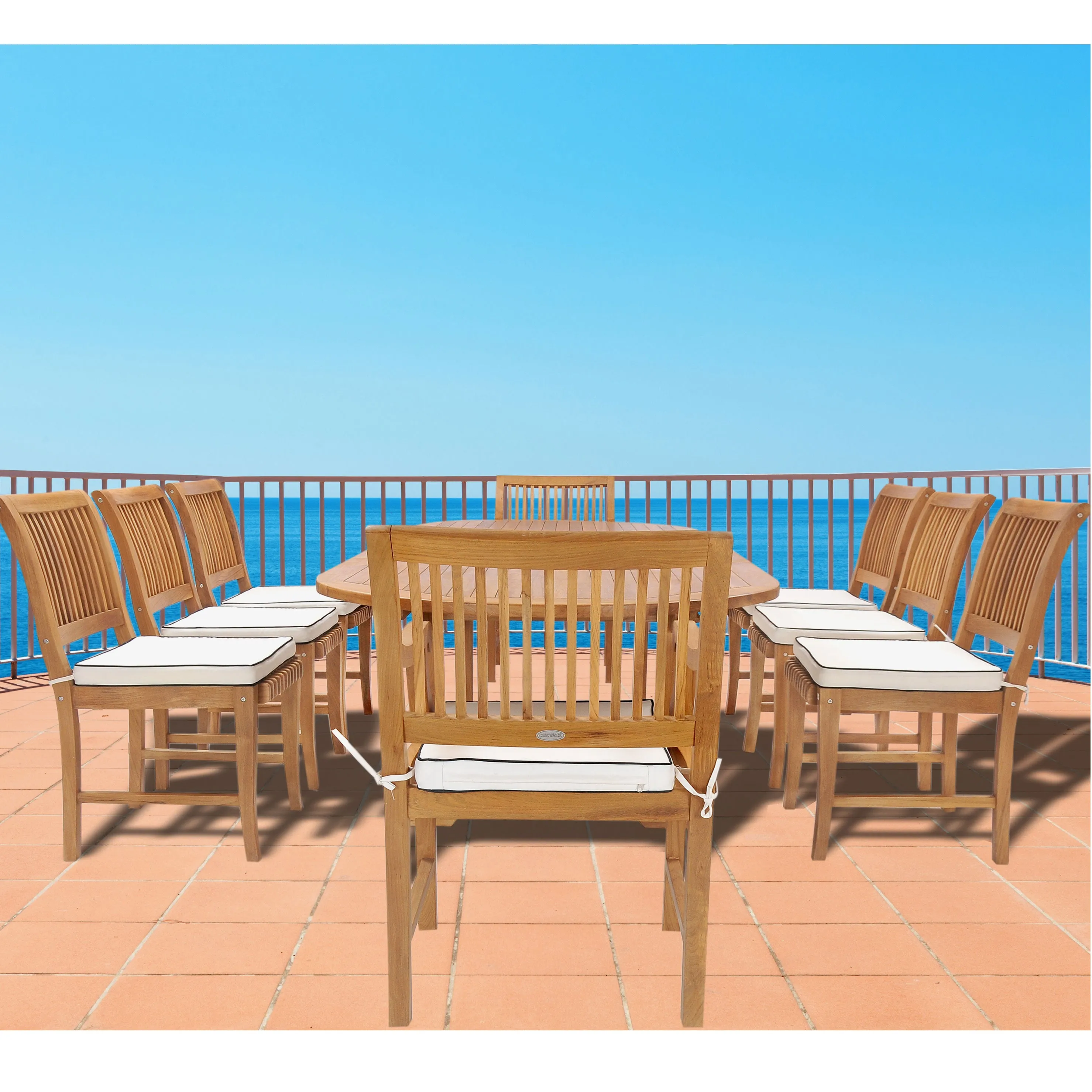 9 Piece Teak Wood Castle Patio Dining Set with Oval Extension Table, 6 Side Chairs and 2 Arm Chairs