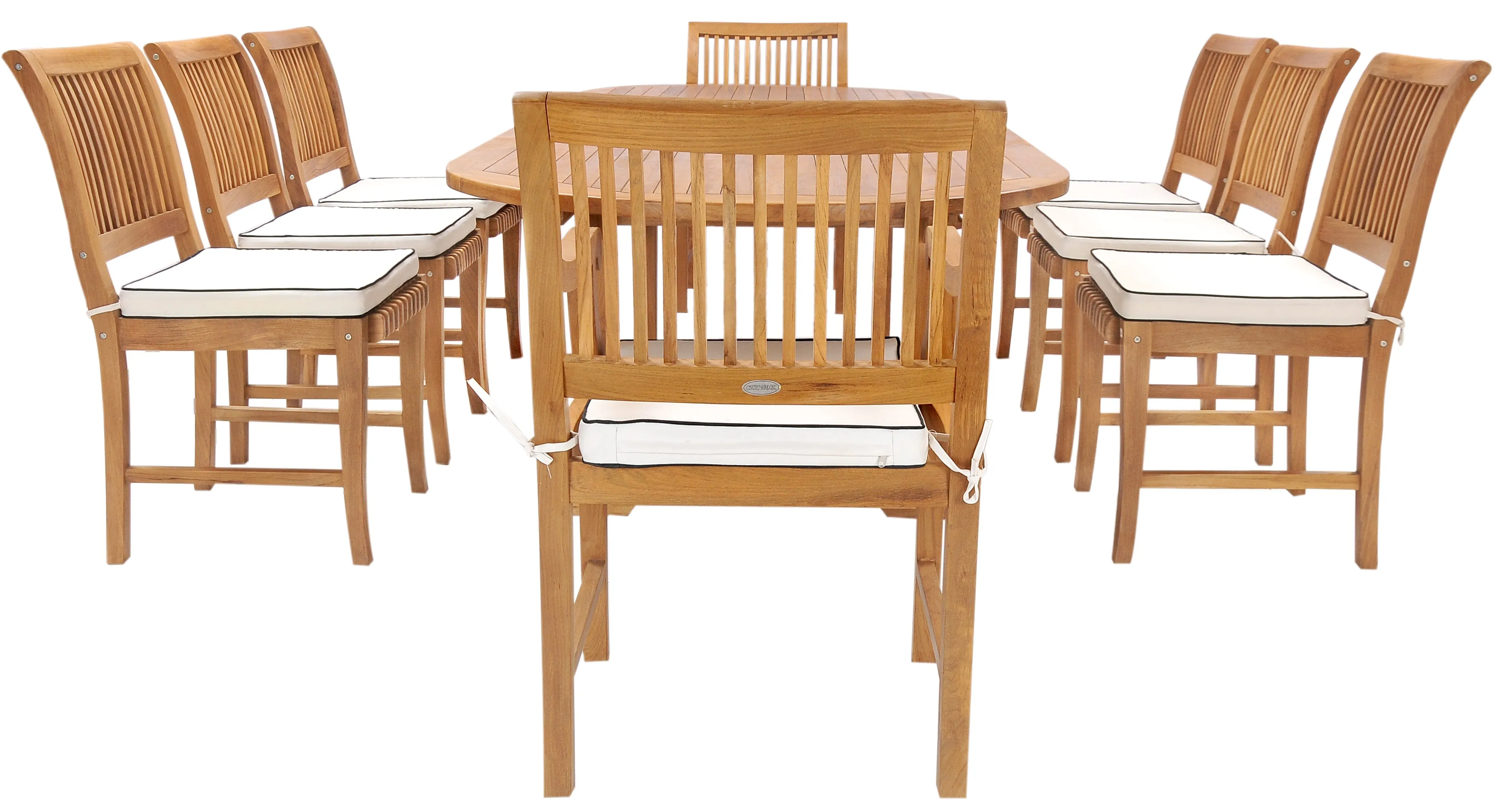 9 Piece Teak Wood Castle Patio Dining Set with Oval Extension Table, 6 Side Chairs and 2 Arm Chairs