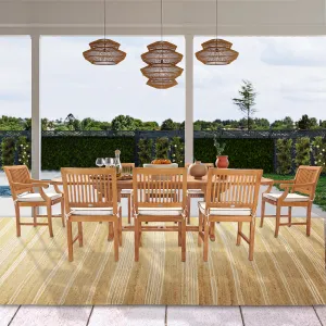 9 Piece Teak Wood Castle Patio Dining Set with Oval Extension Table, 6 Side Chairs and 2 Arm Chairs