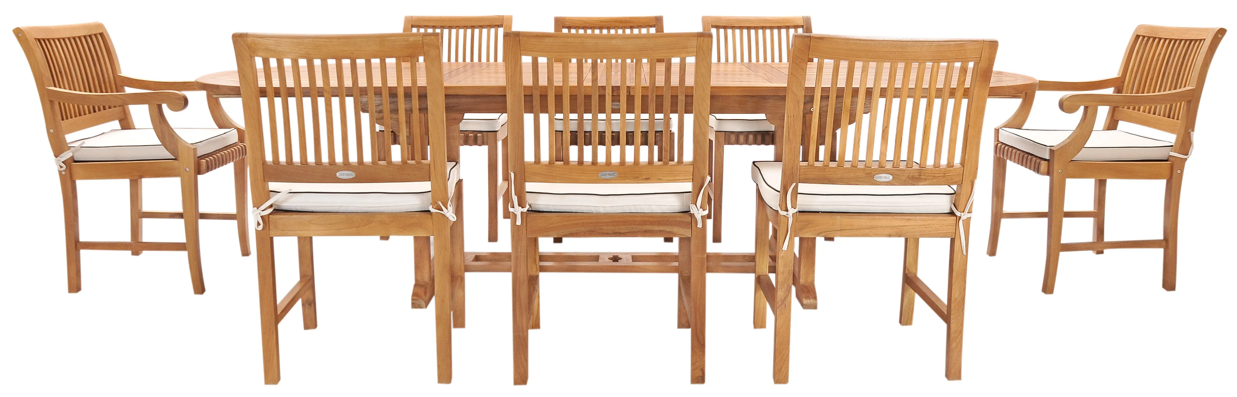 9 Piece Teak Wood Castle Patio Dining Set with Oval Extension Table, 6 Side Chairs and 2 Arm Chairs