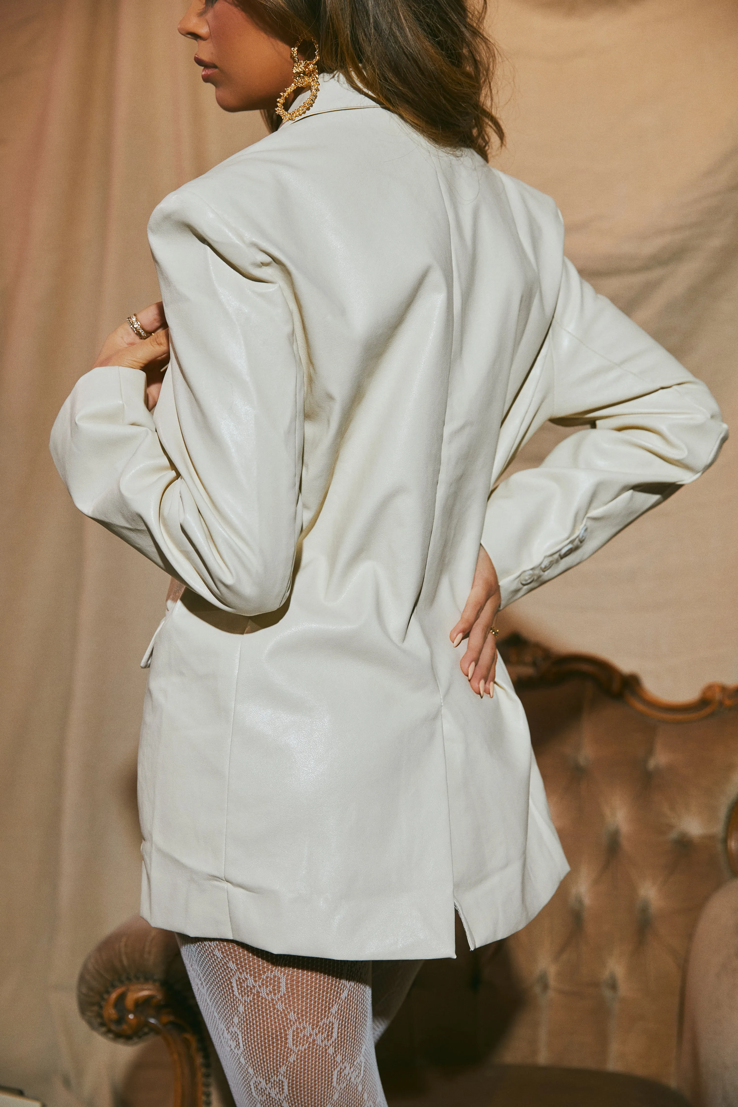 Adriena PU Blazer - Ivory