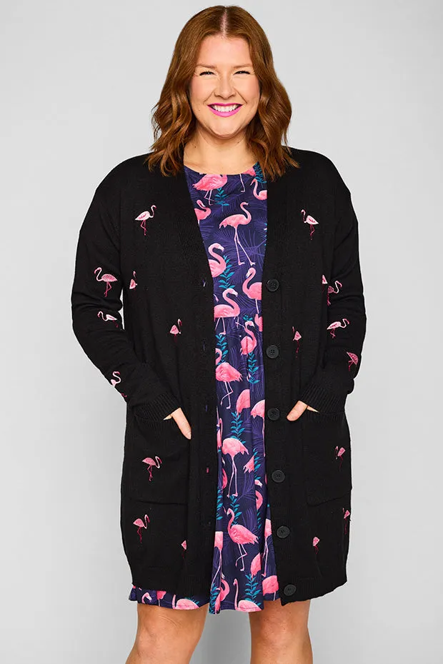 Angela Black Flamingo Cardi