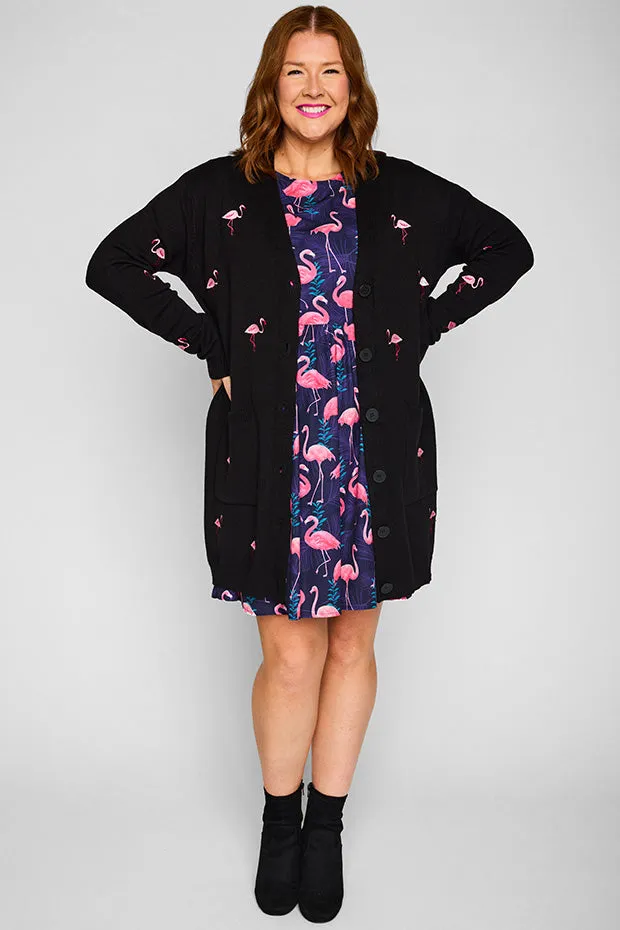 Angela Black Flamingo Cardi