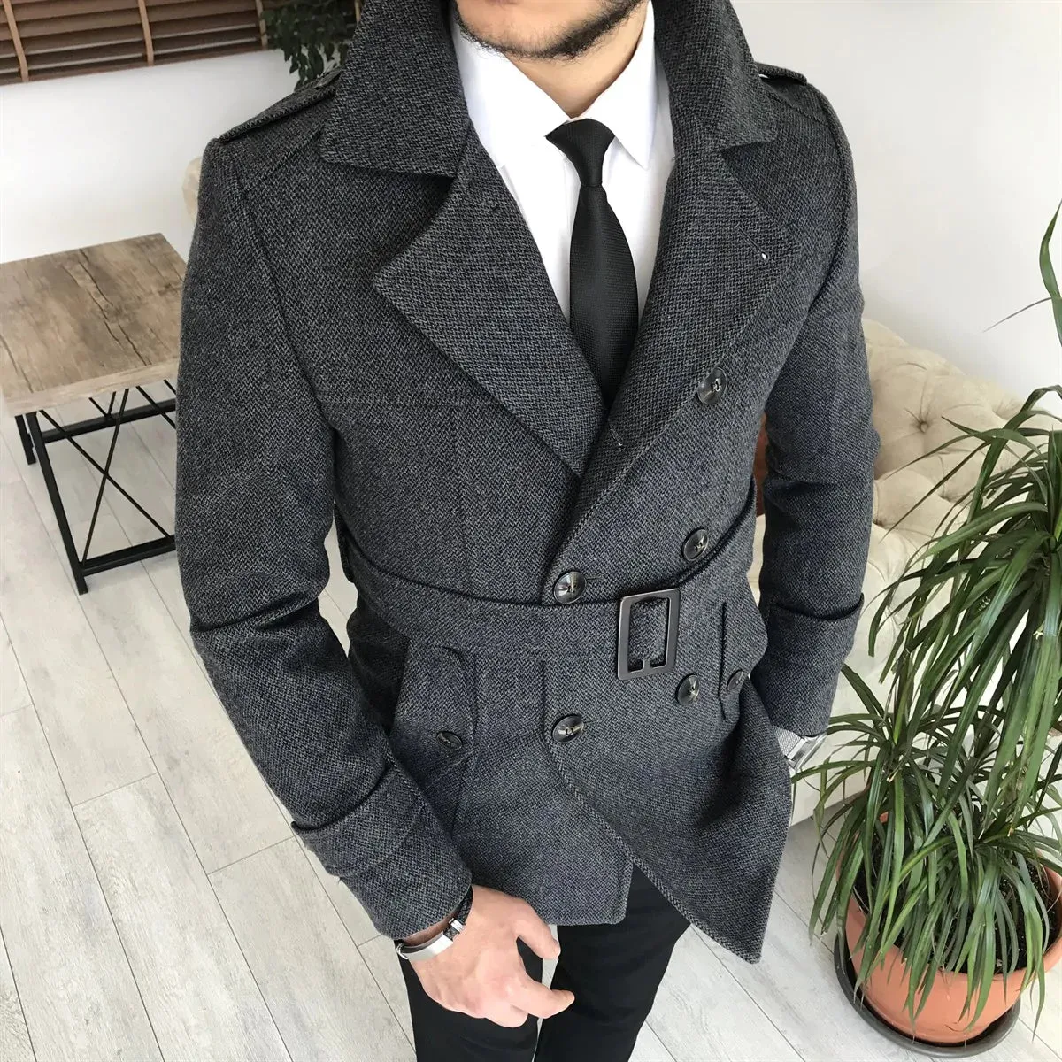 Arctic Anthracite Double Breasted Coat by Italian Vega®