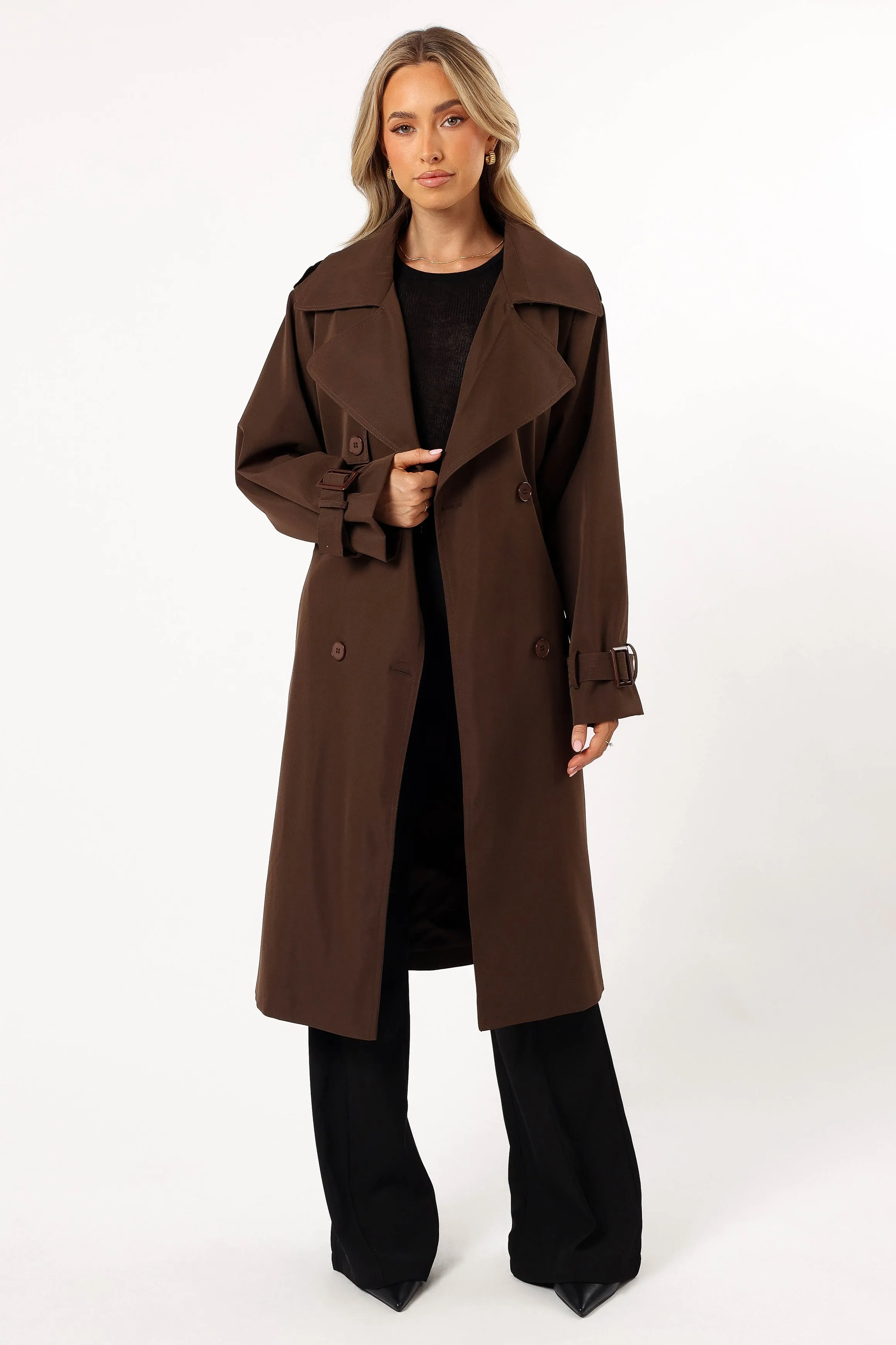 Billy Button Front Trench Coat - Chocolate Brown