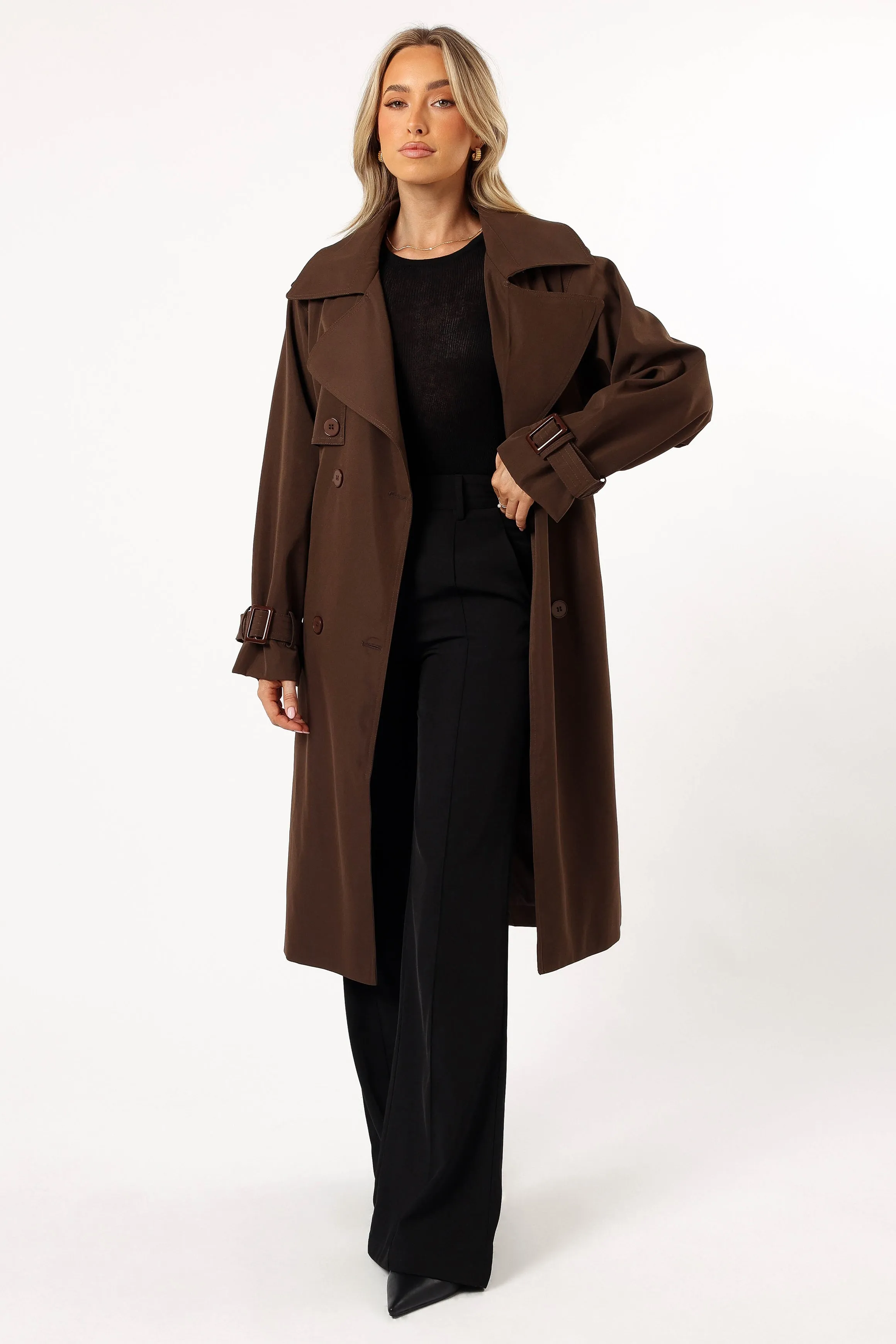 Billy Button Front Trench Coat - Chocolate Brown