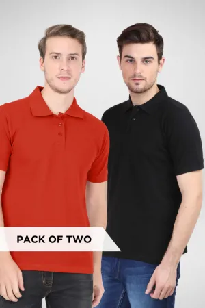 Black and Brick Red Polo T-Shirts Combo for Men