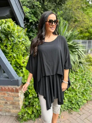 Black Layered Batwing Style Tunic Phoebe