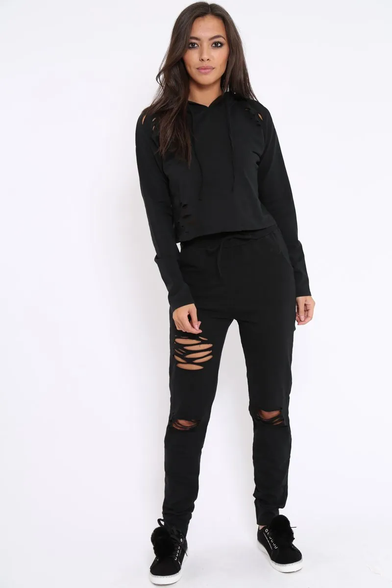 Black Ripped Loungewear Set - Natalia