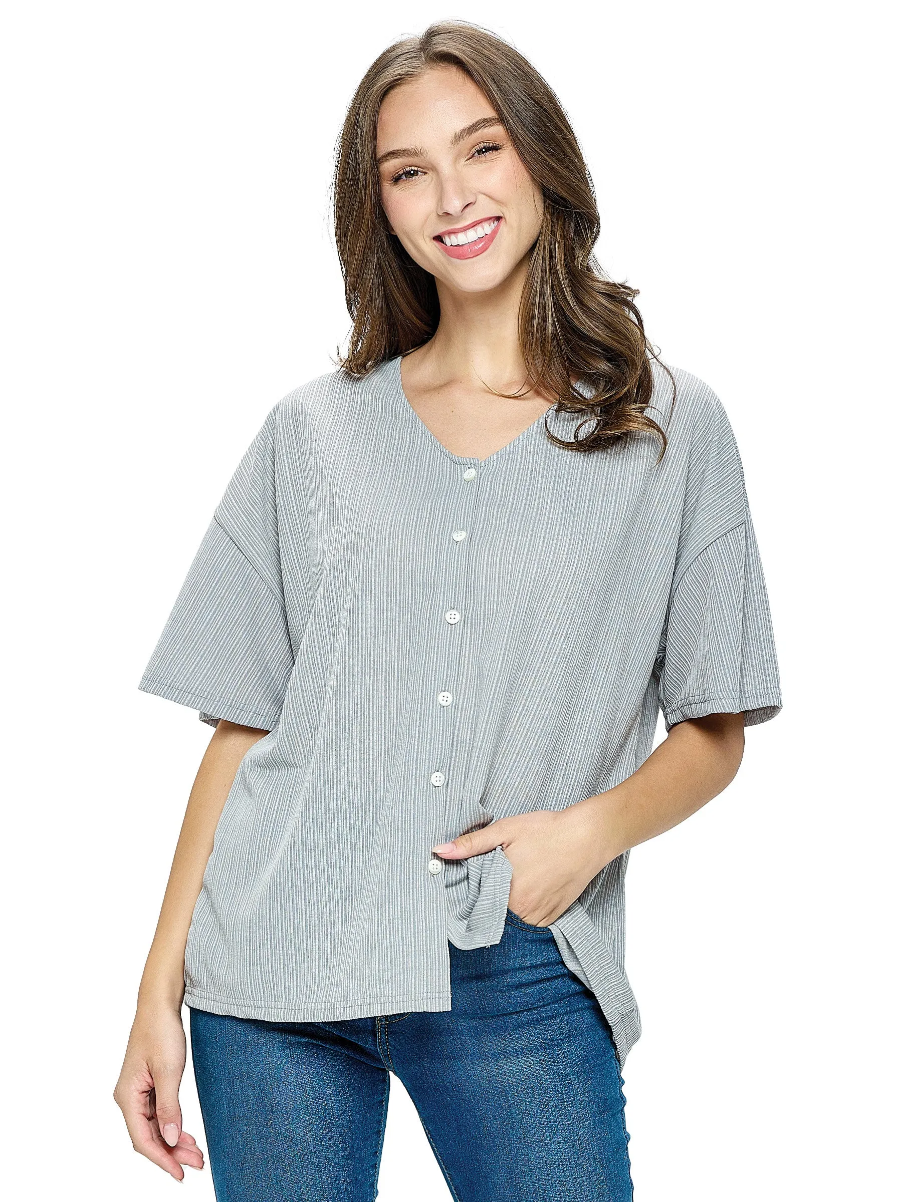 Blouse Button Up Ribbed Oversized