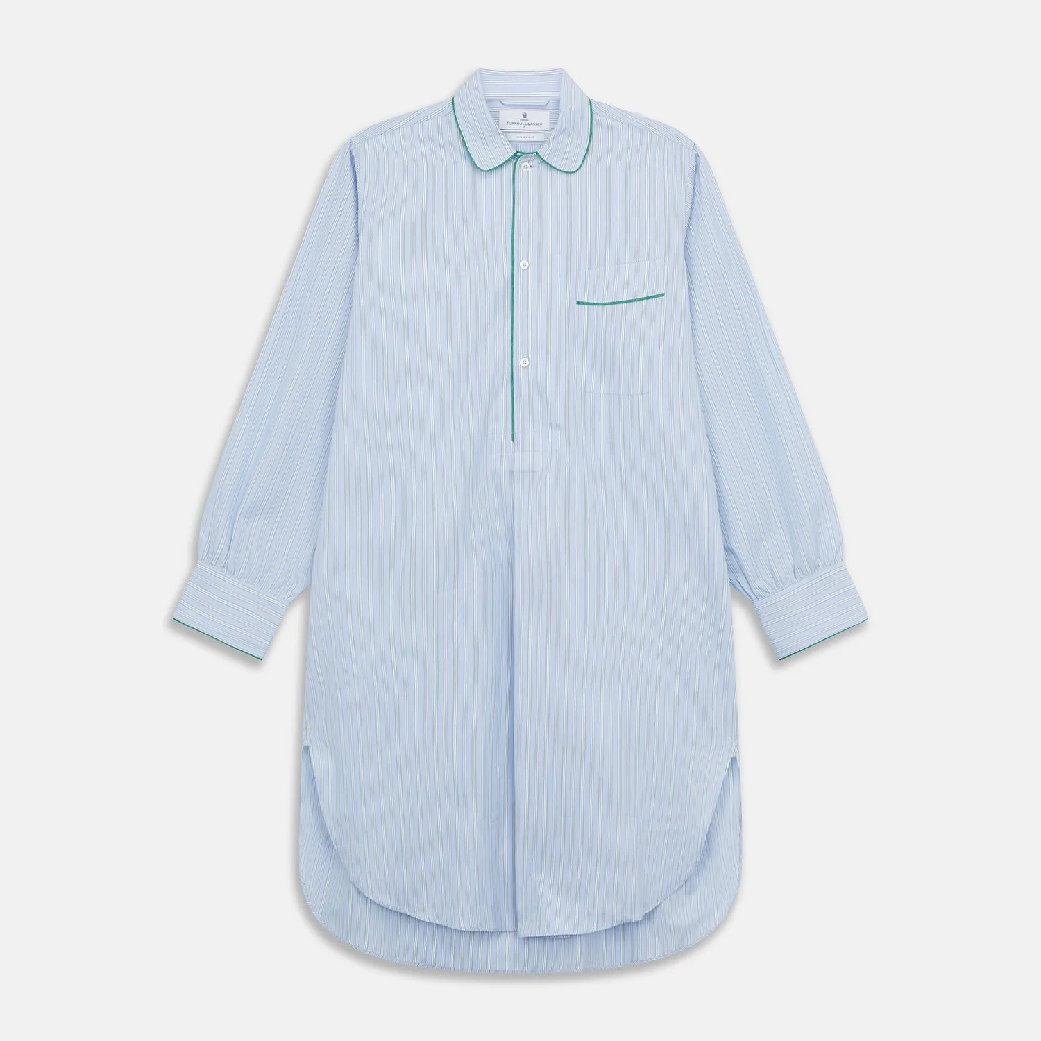 Blue and Green Stripe Poplin Cotton Nightshirt