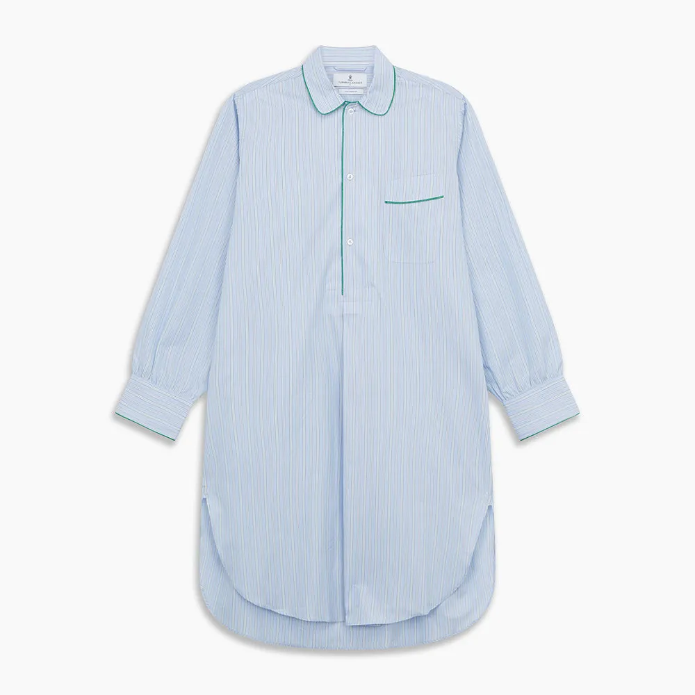 Blue and Green Stripe Poplin Cotton Nightshirt