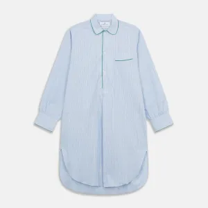 Blue and Green Stripe Poplin Cotton Nightshirt