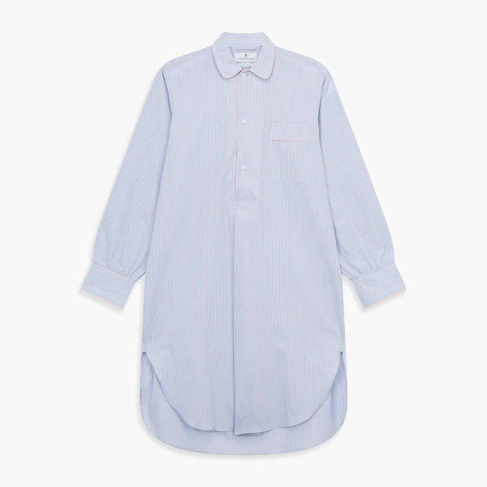 Blue and Pink Stripe Poplin Cotton Nightshirt