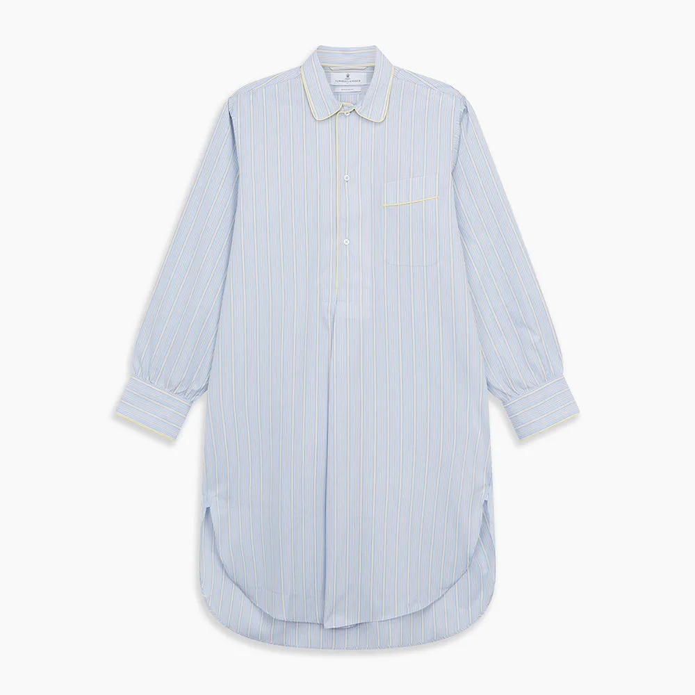 Blue and Yellow Stripe Poplin Cotton Nightshirt