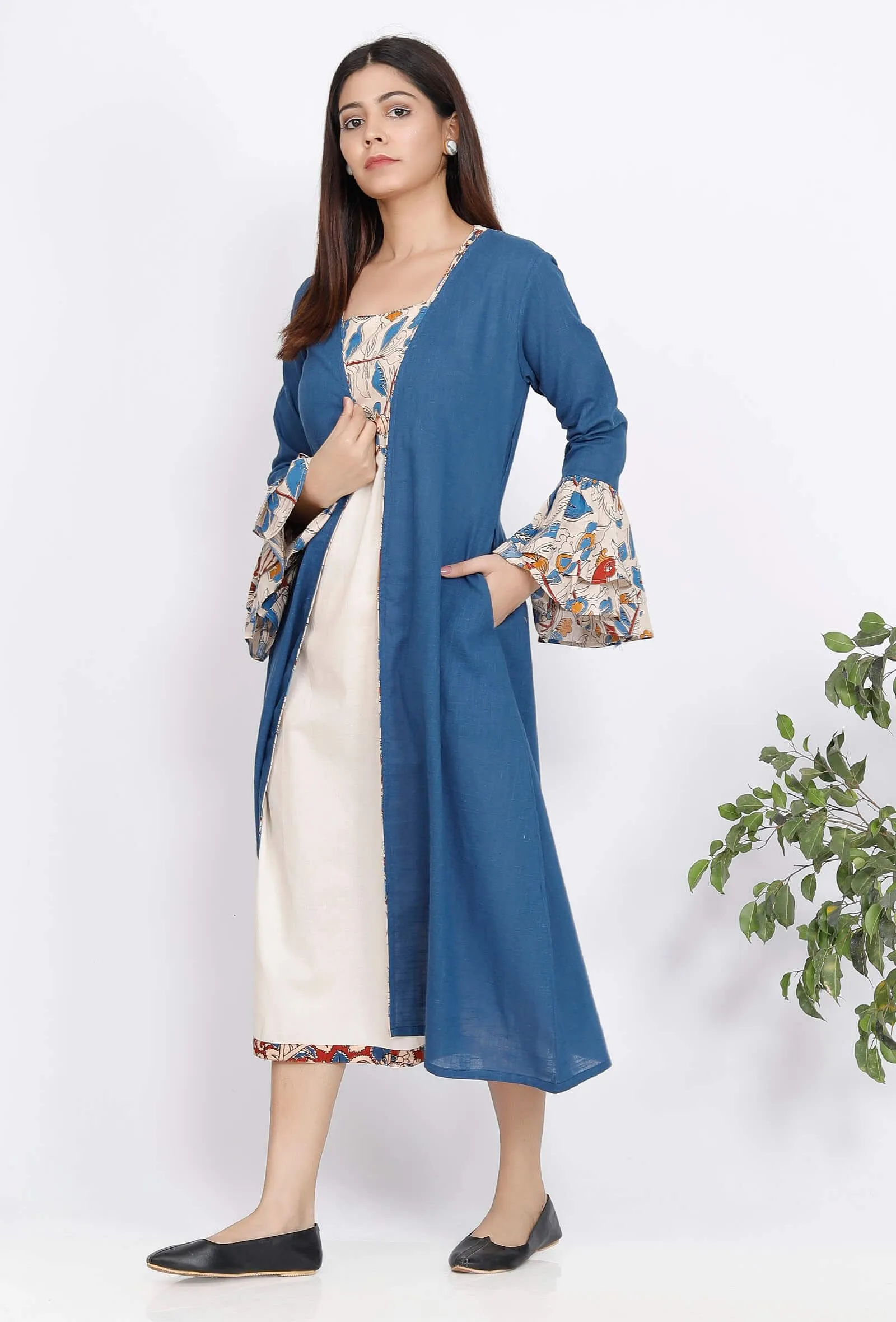 Blue Cotton Kalamkari Cape