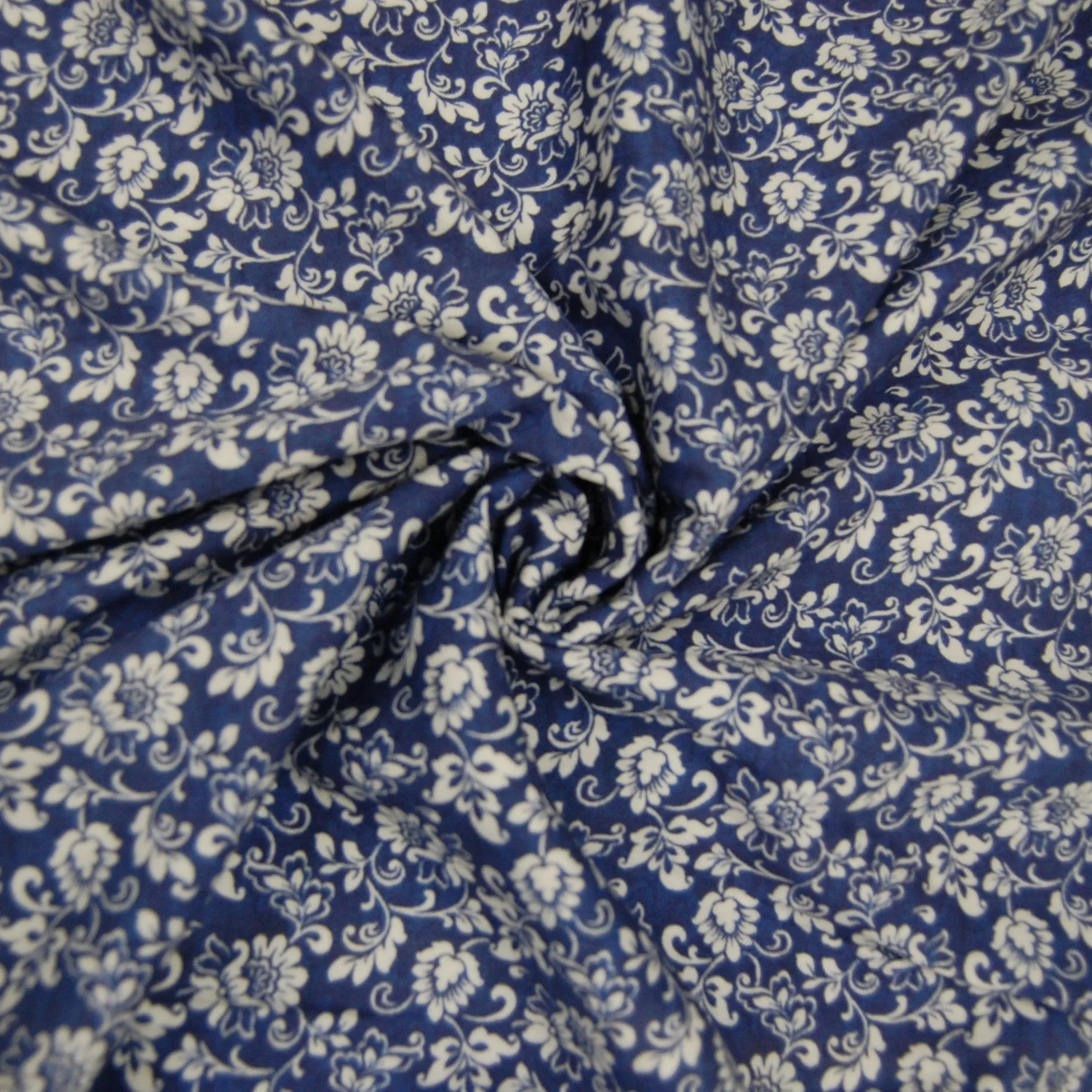 Blue Floral Print Viscose Fabric