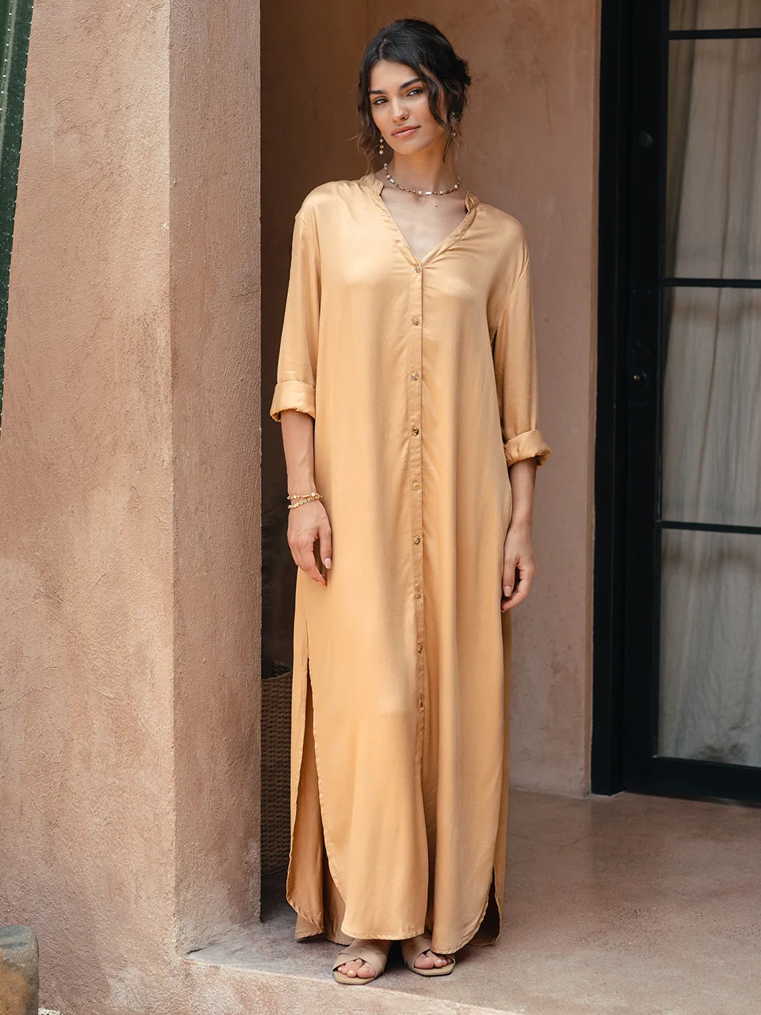 Ecovero™ Womens Shirt Dress in Elegant Camel Color