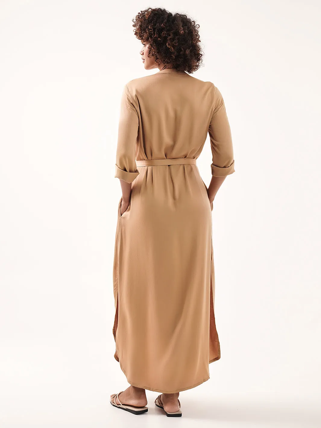 Ecovero™ Womens Shirt Dress in Elegant Camel Color