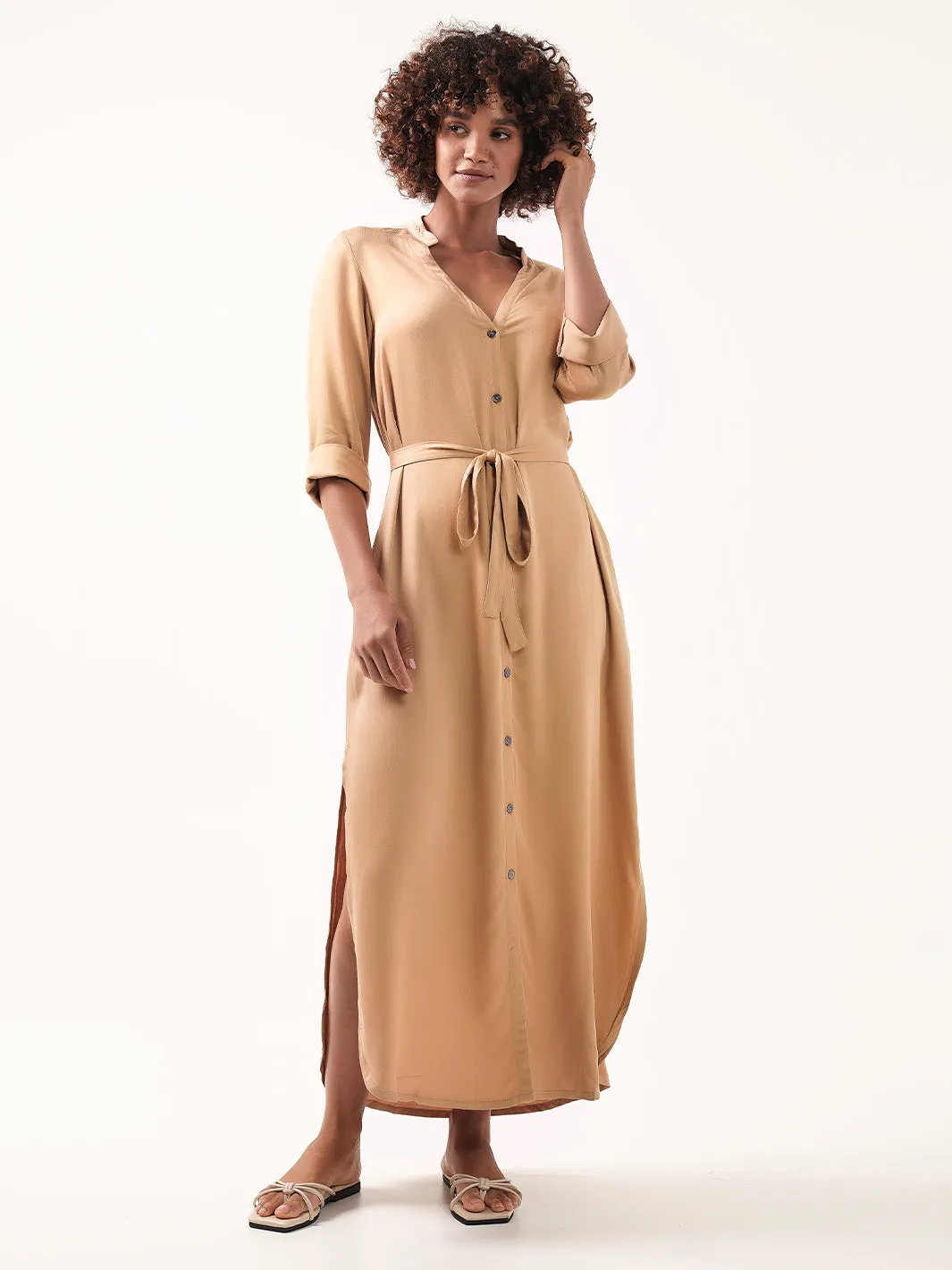 Ecovero™ Womens Shirt Dress in Elegant Camel Color