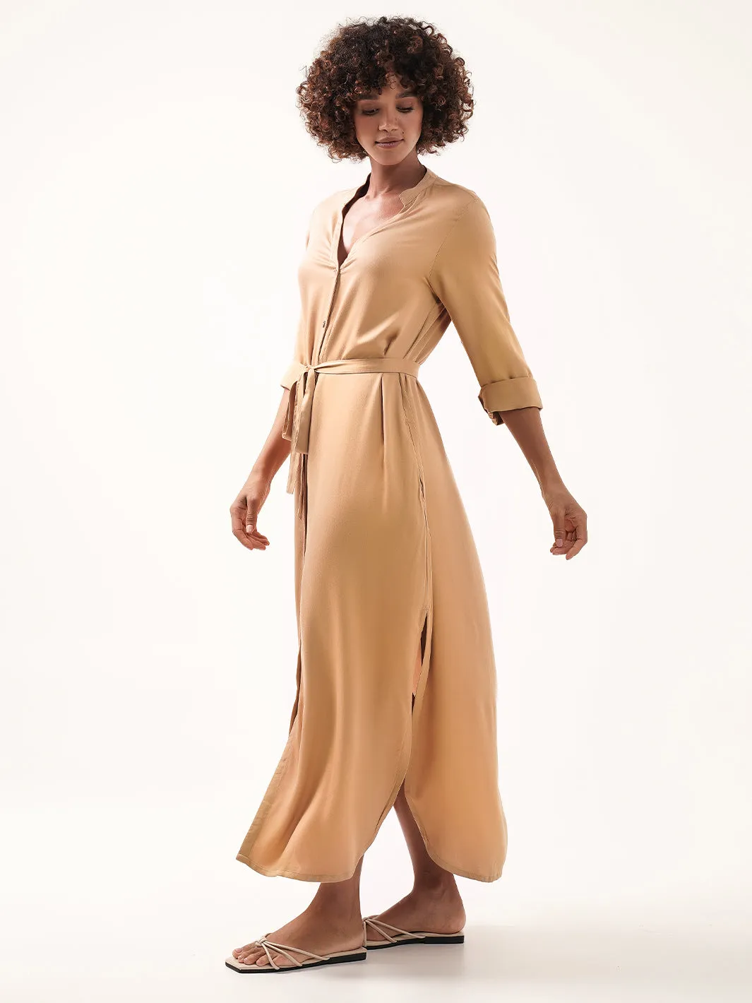 Ecovero™ Womens Shirt Dress in Elegant Camel Color