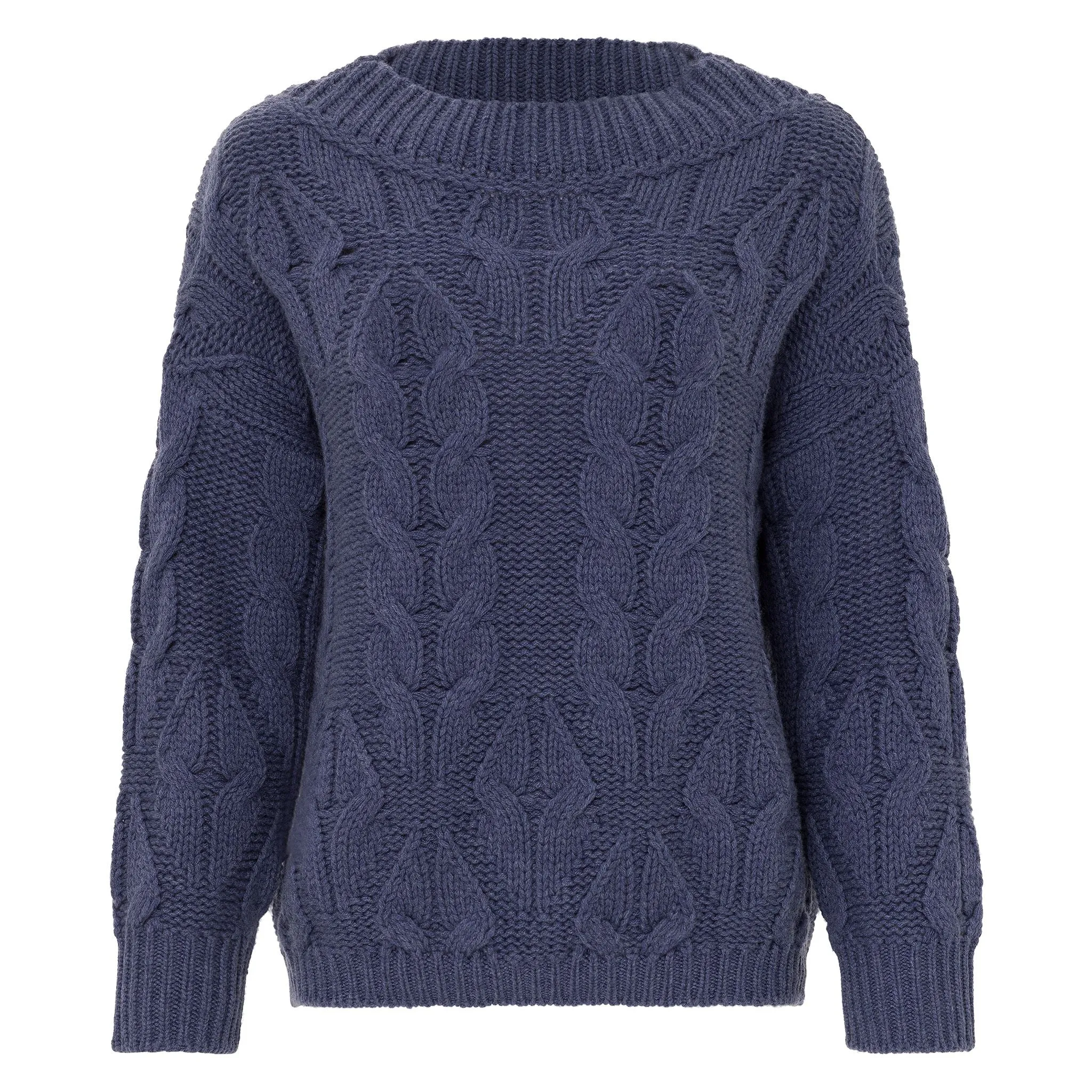 Cashmere Boat Neck Cable Sweater - Denim