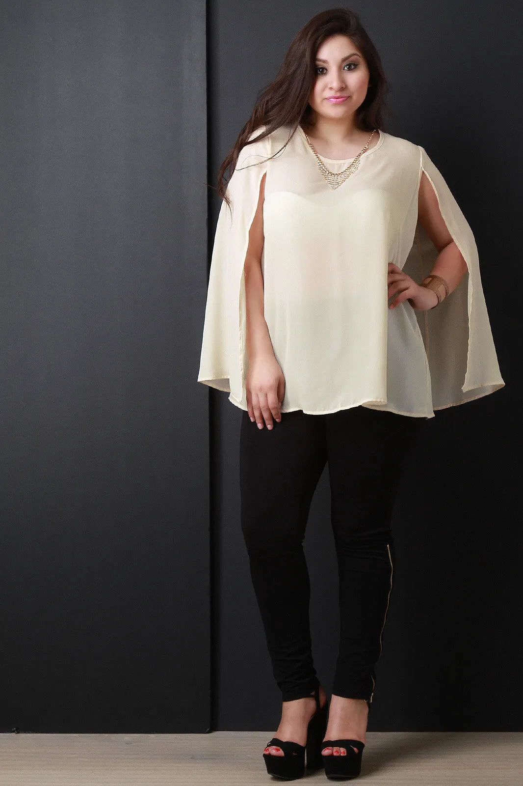 Chiffon Sleeveless Cape Necklace Top