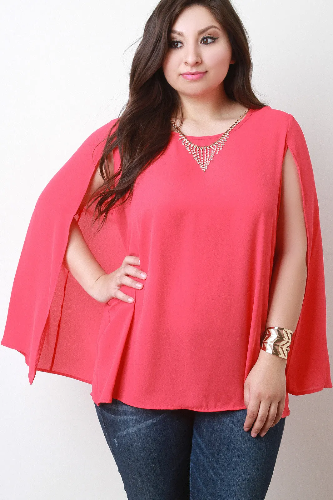 Chiffon Sleeveless Cape Necklace Top