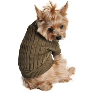 Combed Cotton Cable Knit Dog Sweater - Herb Green