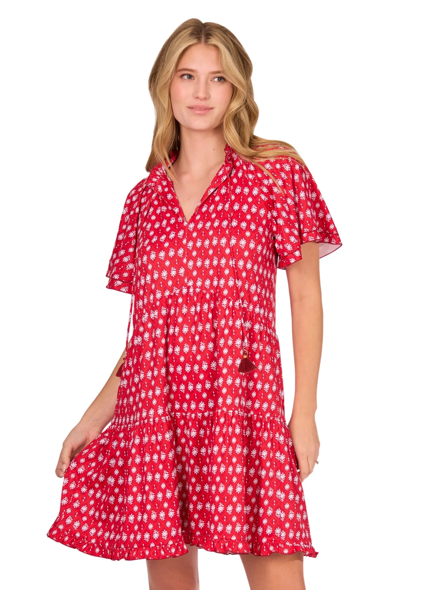 Crimson Game Day Short Sleeve Tiered Dress