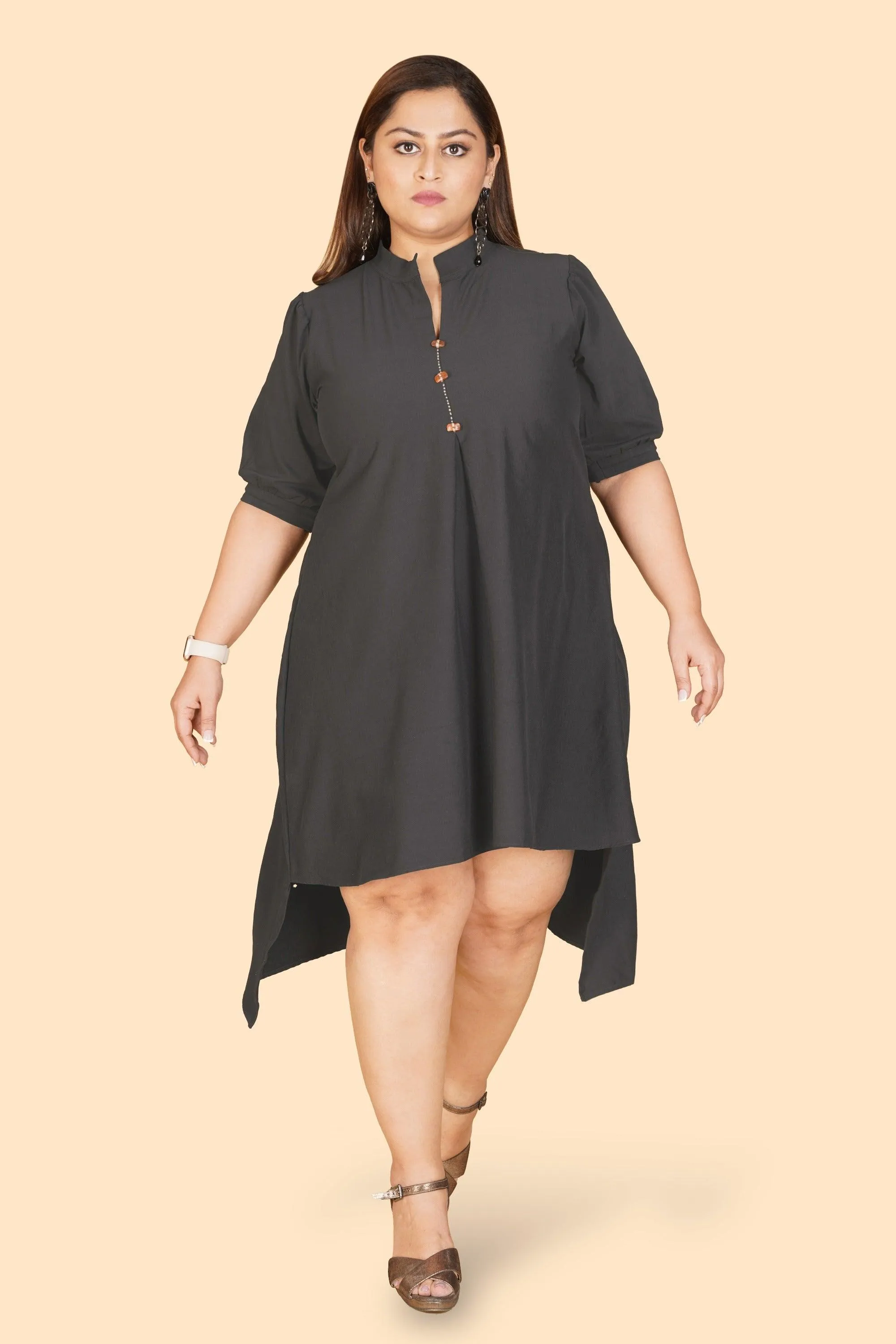 Curvy Lane Women Plus Size Mandarin Collar High Low V Neck Tunic Top