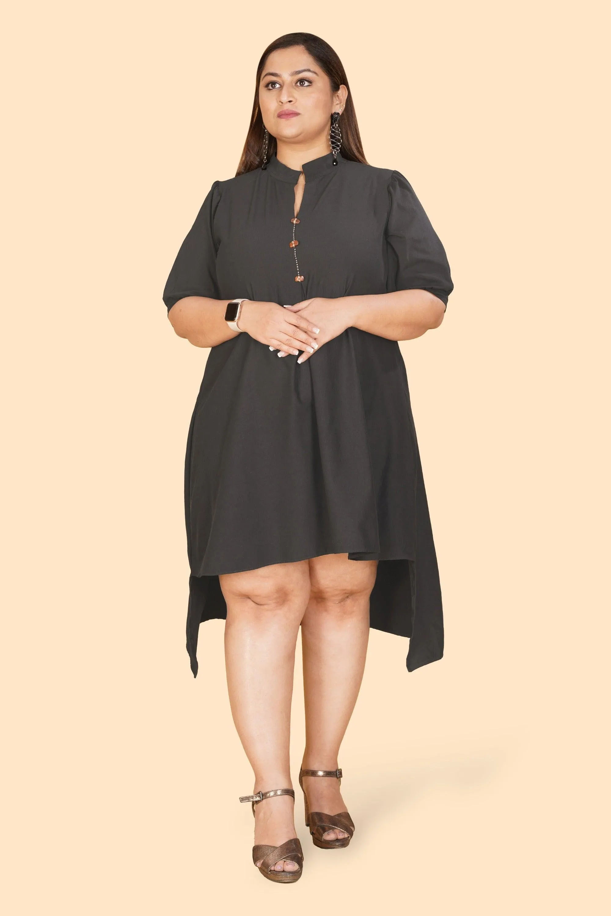 Curvy Lane Women Plus Size Mandarin Collar High Low V Neck Tunic Top