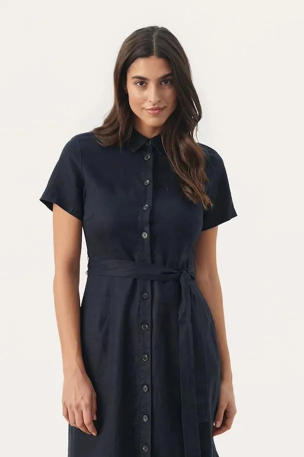 Eflin Navy Linen Dress