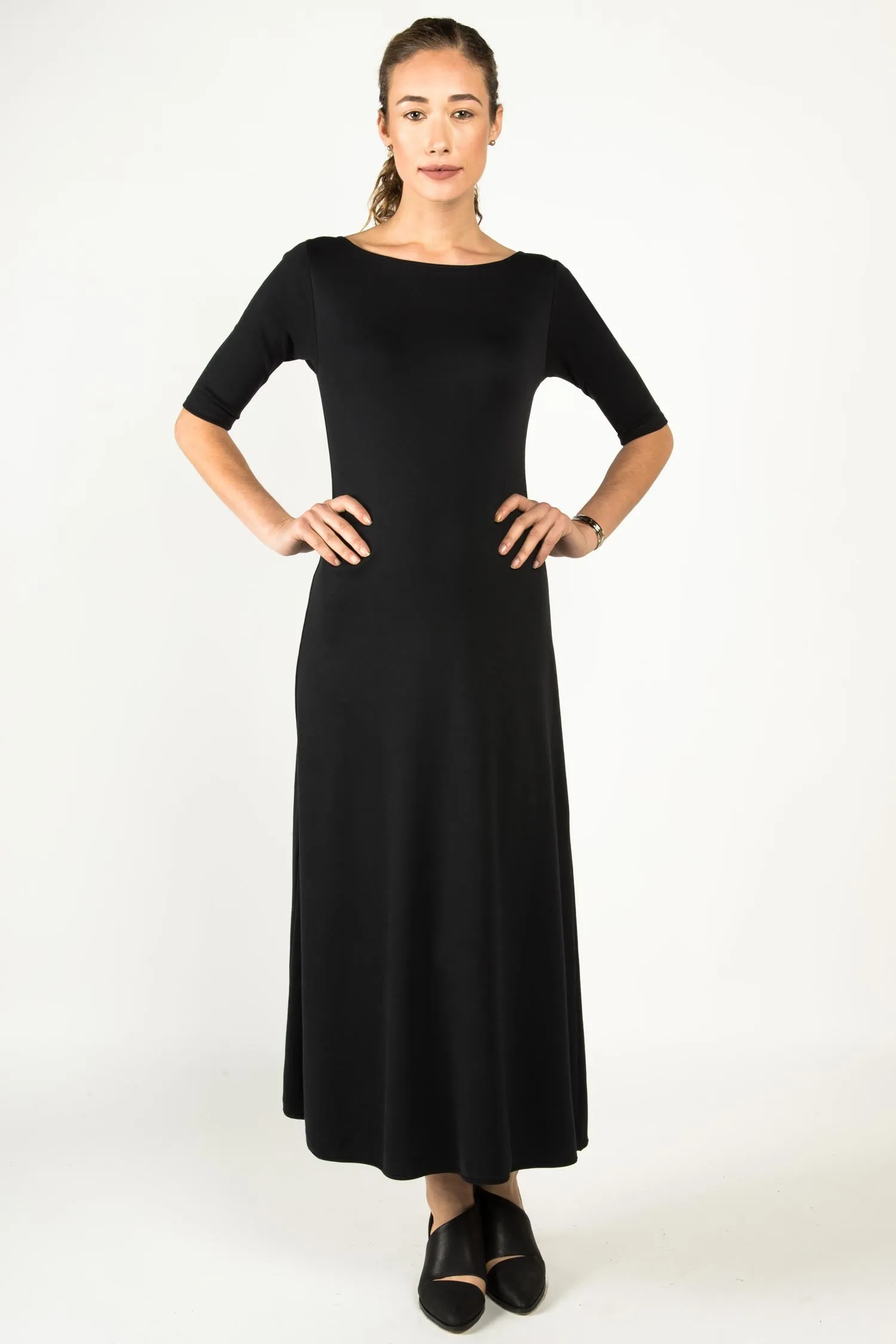 Elbow Sleeve Boatneck Dress