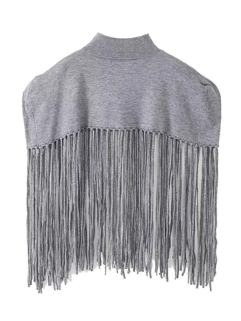 Eleanor Fringe Knitted Cape Top