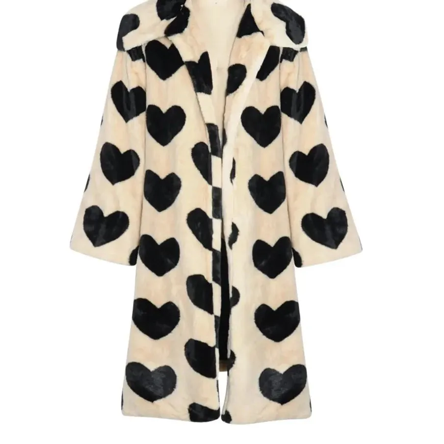 Faux Fur Heart Pattern Long Coat