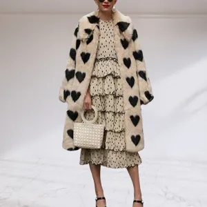 Faux Fur Heart Pattern Long Coat