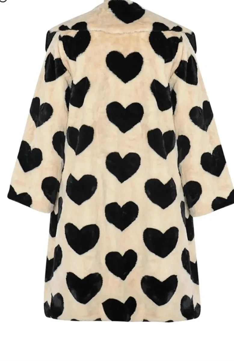 Faux Fur Heart Pattern Long Coat