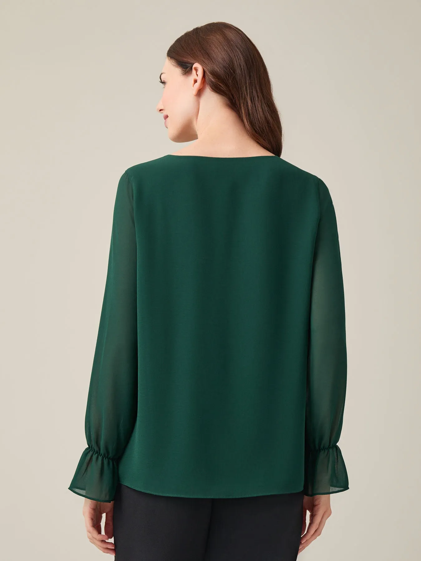 Flounce Sleeve Blouse, Crepe De Chine