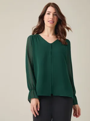 Flounce Sleeve Blouse, Crepe De Chine