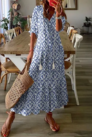 Geometric Print V-Neck Maxi Dress