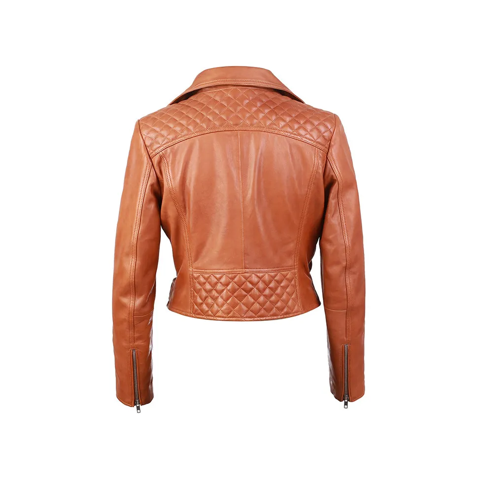 Gina Womens Quilty Short Biker Leather Jacket